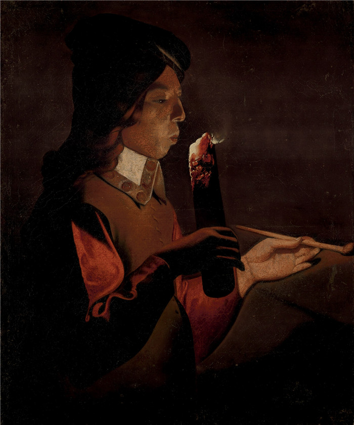 乔治·德·拉图尔 (Georges de La Tour)高清作品-一个拿着烟斗的小男孩