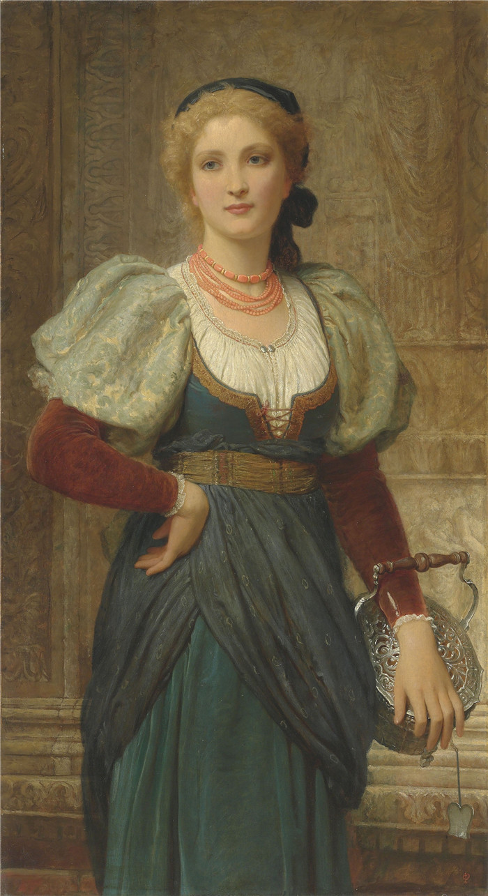 查尔斯·爱德华·佩鲁吉尼(Charles Edward Perugini )高清作品-一位戴珊瑚项链的女士的肖像