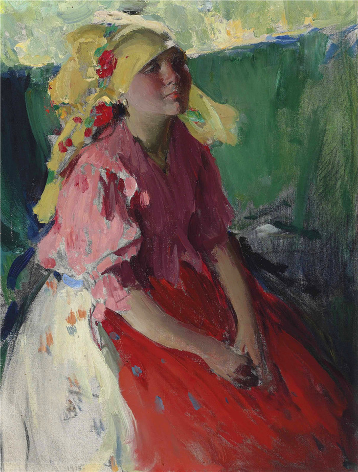 阿尔希波夫(Abram Efimovich Arkhipov)高清作品-农民女孩 Peasant Girl, 1915 02
