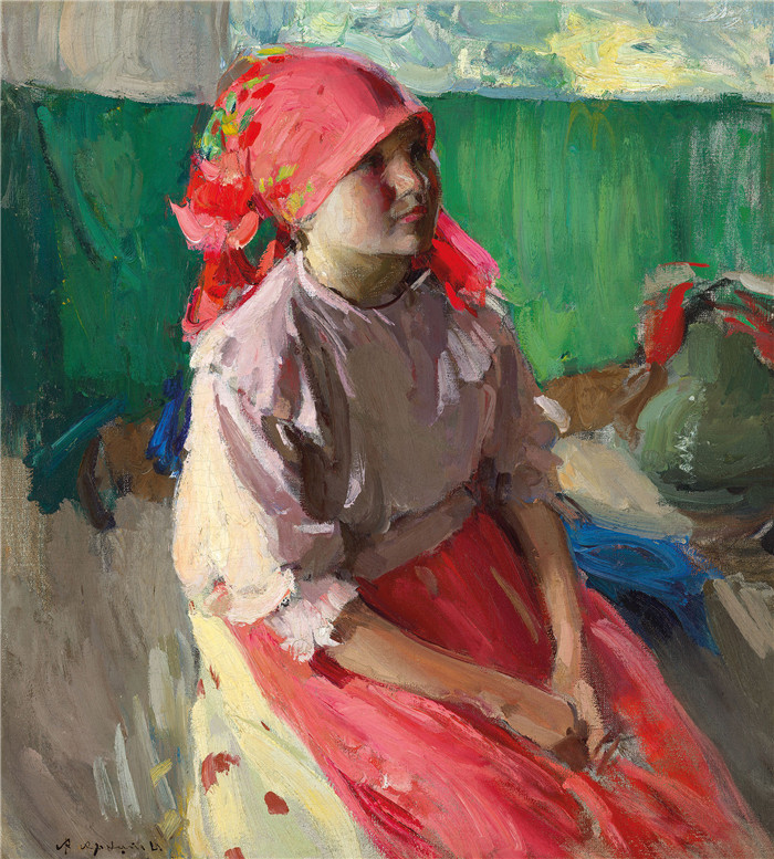 阿尔希波夫(Abram Efimovich Arkhipov)高清作品-农民女孩 Peasant Girl, 1915 01