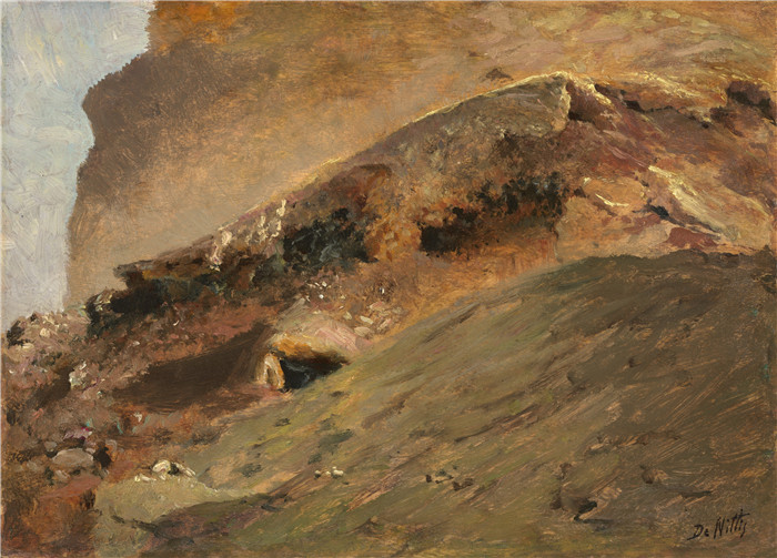 朱塞佩·德·尼蒂斯(Giuseppe De Nittis)作品-《熔岩流》,维苏威火山, 1872年