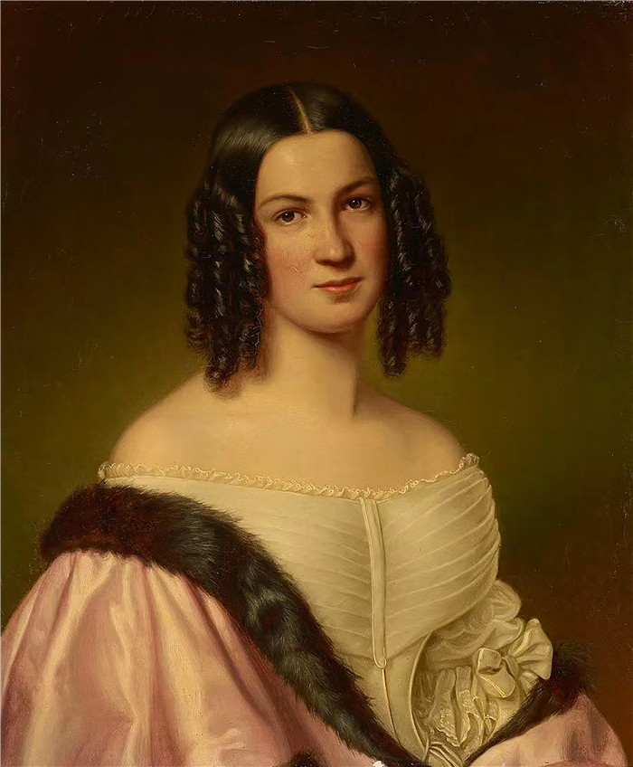 约瑟夫·卡尔·斯蒂勒 (Joseph Karl Stieler)作品-粉色服装女子半身像