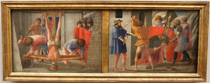 马萨乔(Masaccio)高清作品-教徒predella con martirio dei ss. pietro e g. battista, 1426, 01