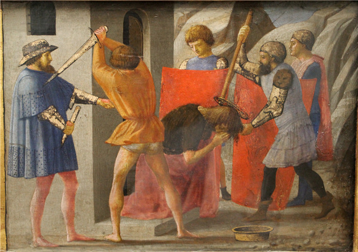 马萨乔(Masaccio)高清作品-教徒predella con martirio dei ss. pietro e g. battista, 1426, 03