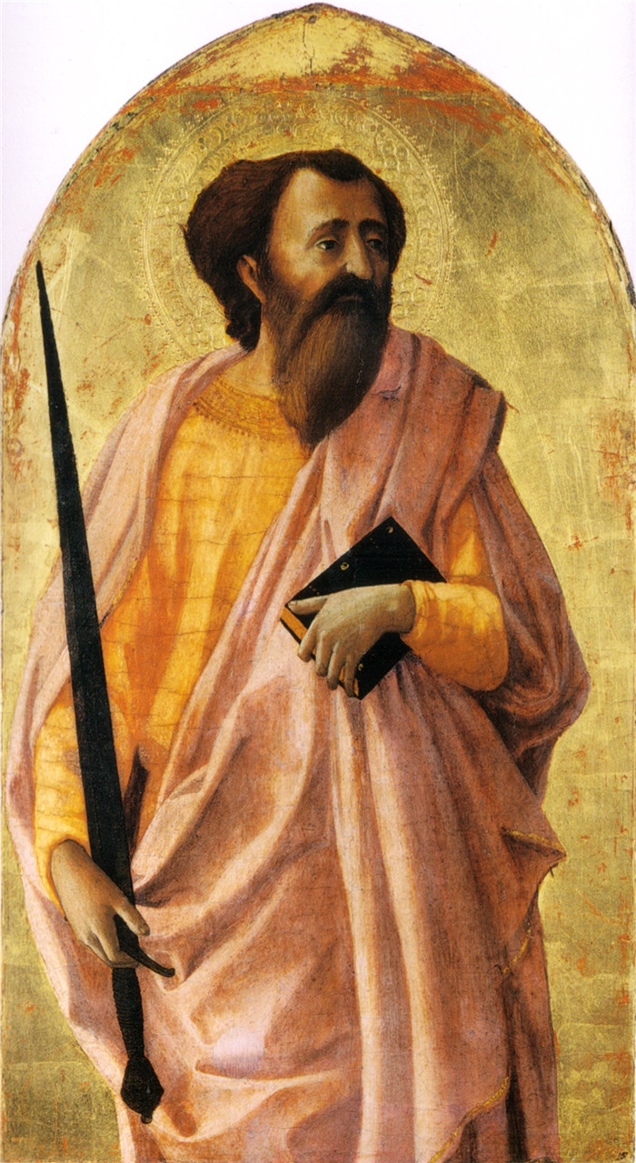 马萨乔(Masaccio)高清作品-保罗polittico di pisa, san paolo, pisa 51x30 cm