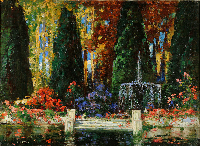 托马斯·埃德温·莫斯汀(Thomas Edwin Mostyn)作品-花园记忆Garden Memory, 1910