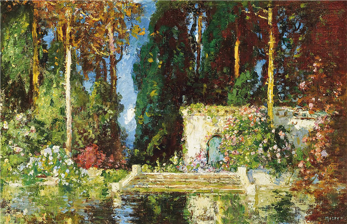 托马斯·埃德温·莫斯汀(Thomas Edwin Mostyn)作品-花园游泳池The garden pool