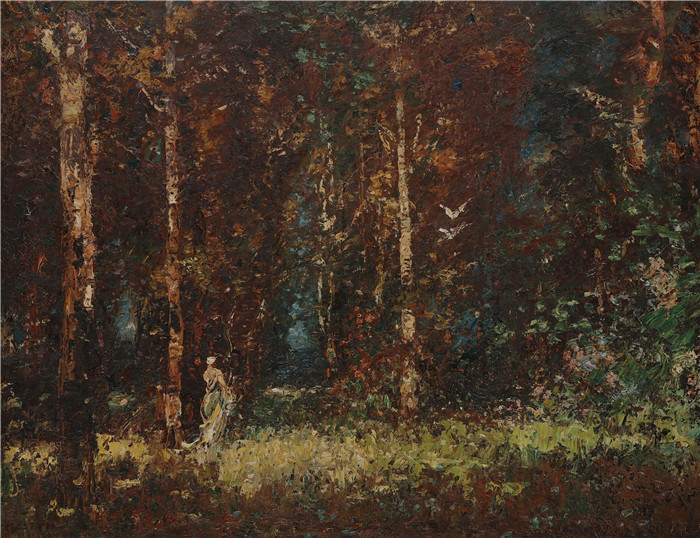 托马斯·埃德温·莫斯汀(Thomas Edwin Mostyn)作品-林地中的人物