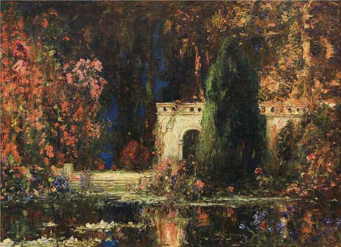 托马斯·埃德温·莫斯汀(Thomas Edwin Mostyn)作品-喷泉花园