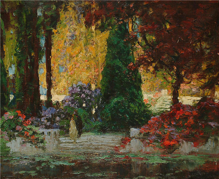 托马斯·埃德温·莫斯汀(Thomas Edwin Mostyn)作品-花园里的人物Figures in a garden