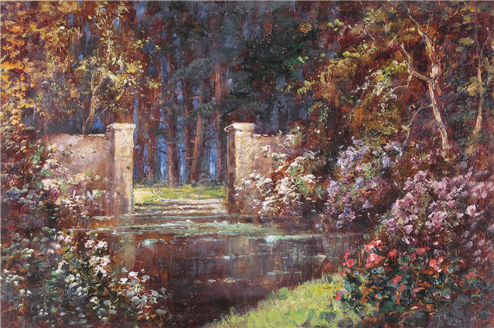 托马斯·埃德温·莫斯汀(Thomas Edwin Mostyn)作品-浪漫花园-凯瑟琳玫瑰