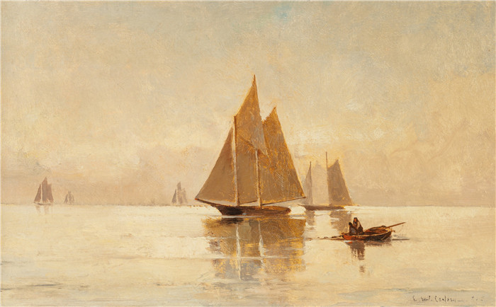 埃米尔·卡尔森(Emil Carlsen)高清作品-傍晚的帆船