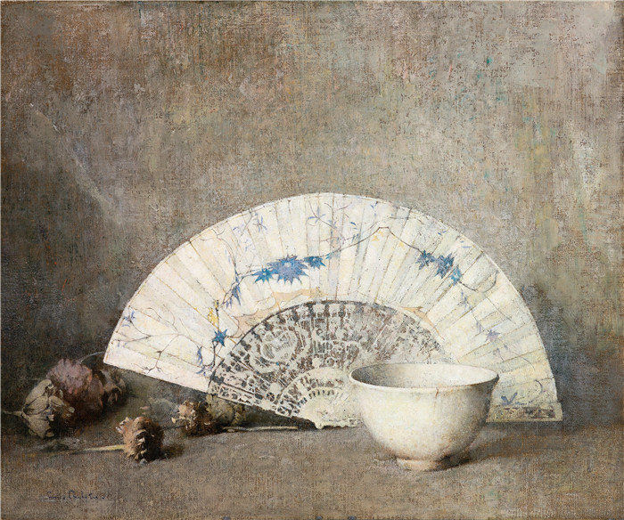 埃米尔·卡尔森(Emil Carlsen)高清作品-静物纸扇The Fan, 1919