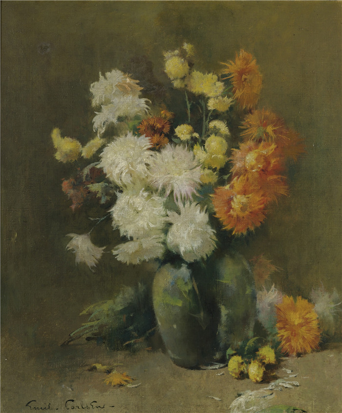 埃米尔·卡尔森(Emil Carlsen)高清作品-菊花Chrysanthemums