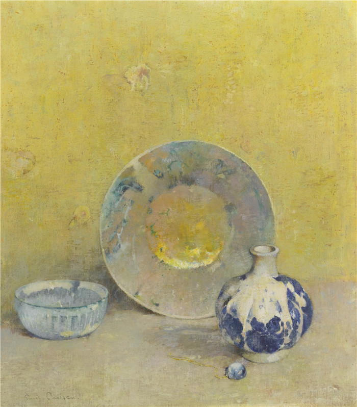 埃米尔·卡尔森(Emil Carlsen)高清作品-静物盘子与碗The Moon Stone