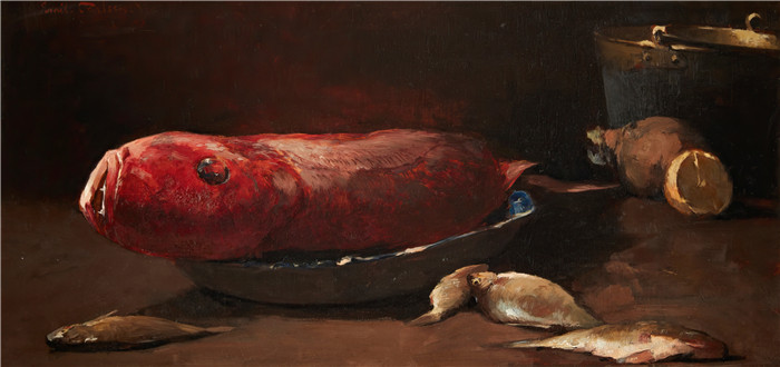 埃米尔·卡尔森(Emil Carlsen)高清作品-静物与鱼Still Life with Fish (1893)