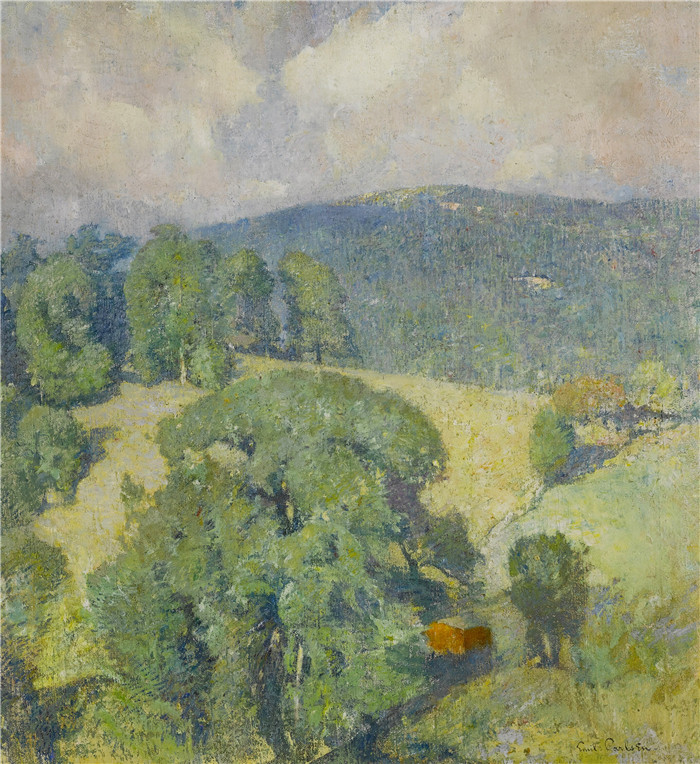 埃米尔·卡尔森(Emil Carlsen)高清作品-康涅狄格州山坡Connecticut Hillside, 1920