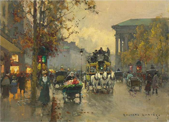 科尔特斯 (edouard leon cortes)作品-La Madeleine大道Бульвар ла Мадлен (33.1 x 45.8 см) (масло, холст) (Частна