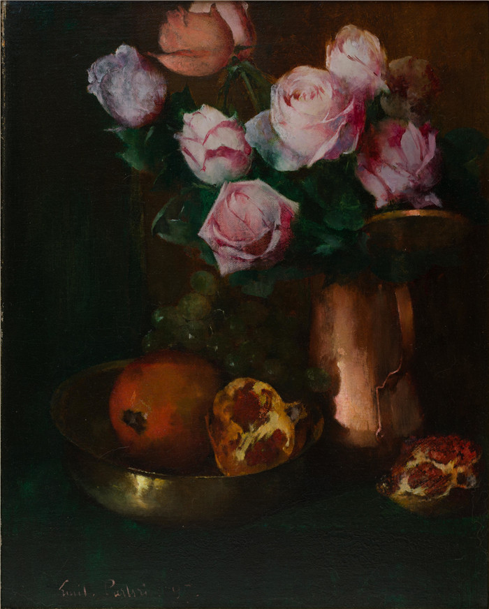 埃米尔·卡尔森(Emil Carlsen)高清作品-铜缸里的玫瑰Roses in a Copper Jar, 1897