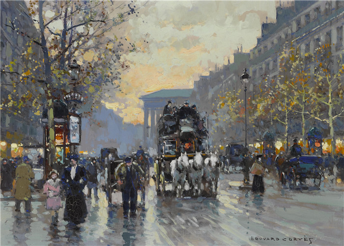 科尔特斯 (edouard leon cortes)作品-La Madeleine大道Бульвар ла Мадлен (33 x 45.8 см)