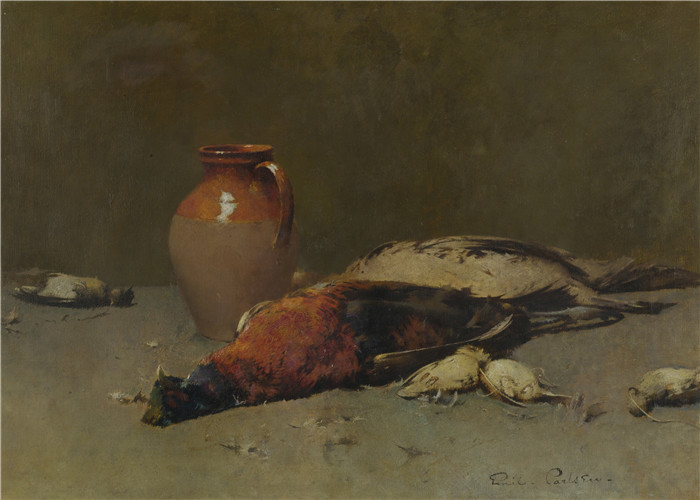 埃米尔·卡尔森(Emil Carlsen)高清作品-野鸡和百灵鸟Pheasants and Larks