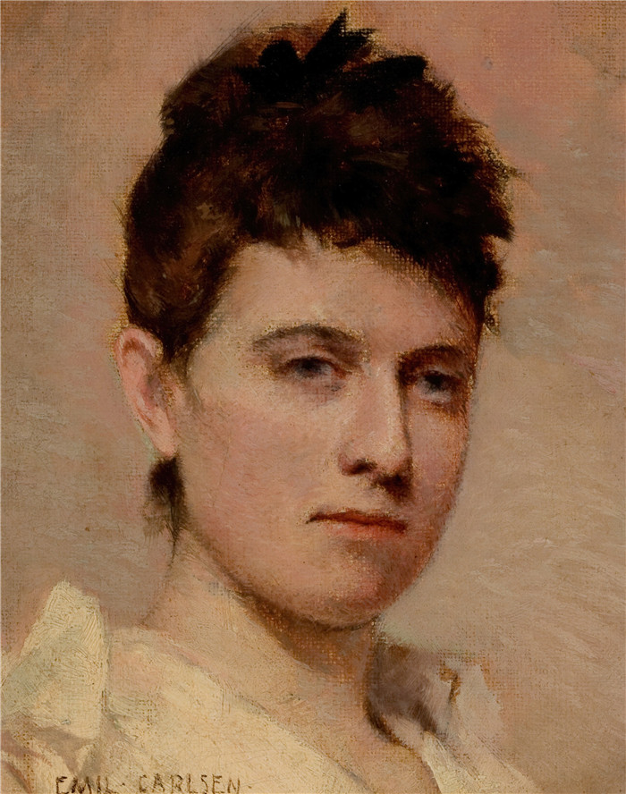埃米尔·卡尔森(Emil Carlsen)高清作品-一个年轻女人的肖像