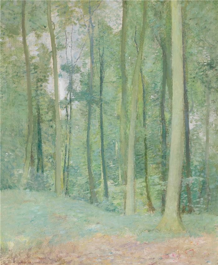 埃米尔·卡尔森(Emil Carlsen)高清作品-树木Wooded Landscape, 1911