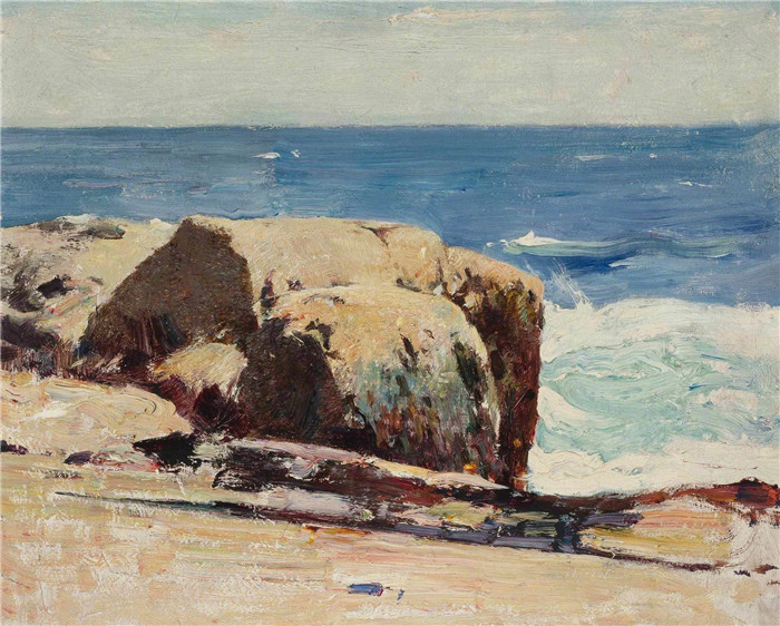 埃米尔·卡尔森(Emil Carlsen)高清作品-岩石海岸Rocky Shore, 1909