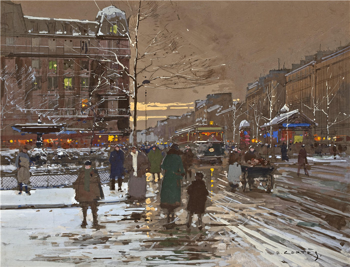 科尔特斯 (edouard leon cortes)作品-法国喜剧前广场Площадь перед Комеди Франсэз (29.2 х 38.7 см)