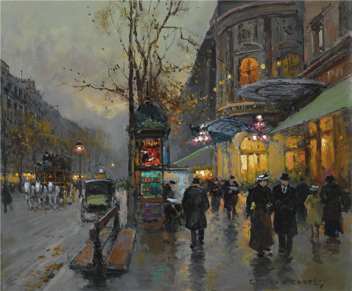 科尔特斯 (edouard leon cortes)作品-巴黎大道Парижский бульвар (46.5 х 55 см)