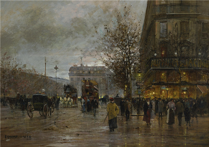 科尔特斯 (edouard leon cortes)作品-共和国广场Площадь Республики (65.4 х 92.1 см)