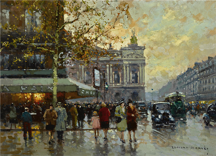 科尔特斯 (edouard leon cortes)作品-咖啡馆Кафе Де ла Пэ (33 x 45.7 см)