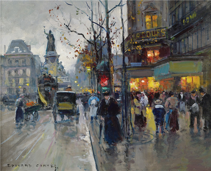 科尔特斯 (edouard leon cortes)作品-共和国广场Площадь Республики (45.7 х 55.9 см)