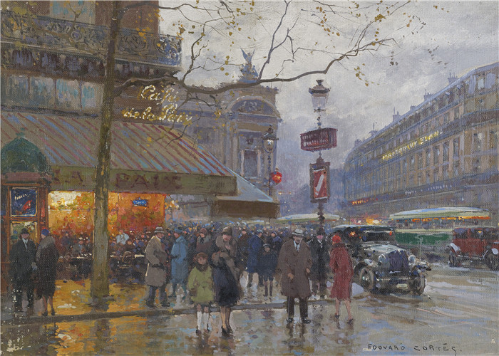 科尔特斯 (edouard leon cortes)作品-咖啡馆和奥普拉广场