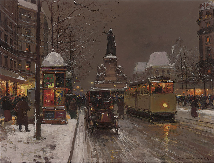 科尔特斯 (edouard leon cortes)作品-共和国广场Площадь Республики (50.1 x 64.7 см)