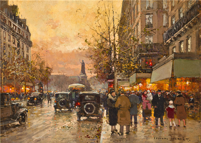 科尔特斯 (edouard leon cortes)作品-共和国广场Площадь Республики (33 45.8 см)
