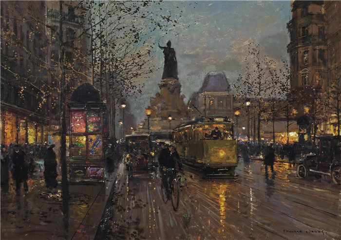 科尔特斯 (edouard leon cortes)作品-共和国广场和巴黎圣殿街