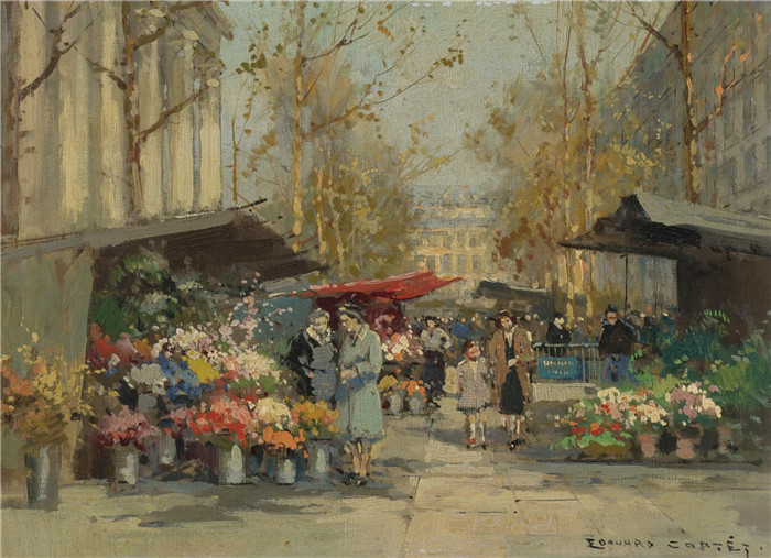 科尔特斯 (edouard leon cortes)作品-花卉市场Цветочный рынок (33 х 45.7 см)