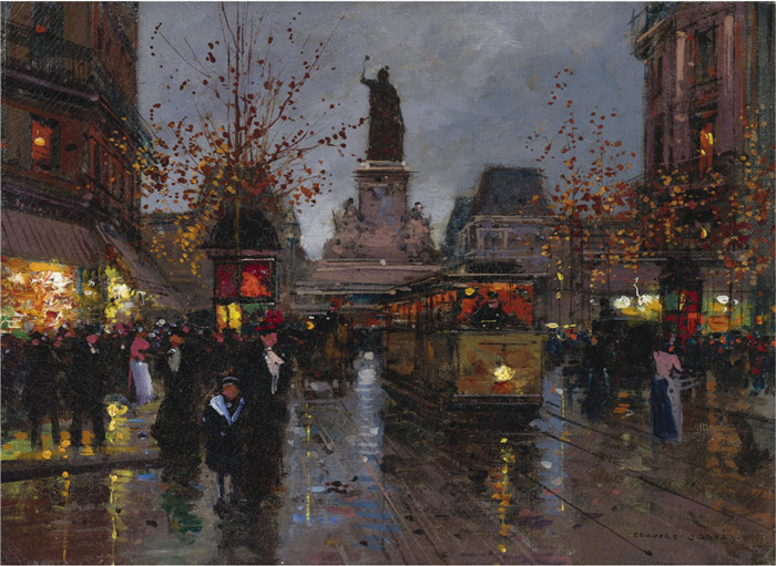 科尔特斯 (edouard leon cortes)作品-黄昏的共和国广场