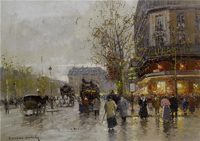 科尔特斯 (edouard leon cortes)作品-共和国广场Площадь Республики (33 x 46 см)