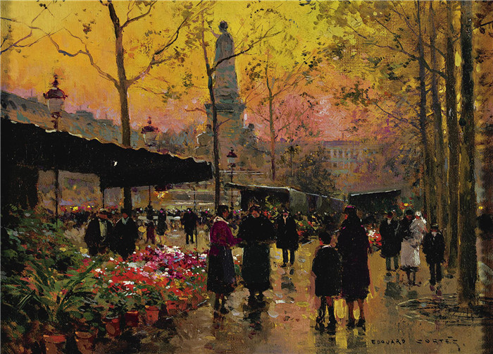 科尔特斯 (edouard leon cortes)作品-共和国广场花卉市场Цветочный рынок на площади Республики (24 х 33 см)