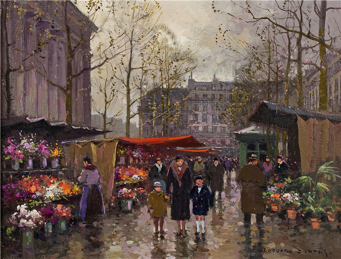 科尔特斯 (edouard leon cortes)作品-花卉市场Цветочный рынок (25.4 x 33 см)
