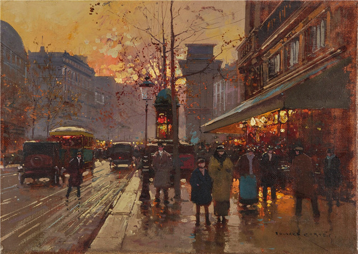 科尔特斯 (edouard leon cortes)作品-圣马丁港,晚上