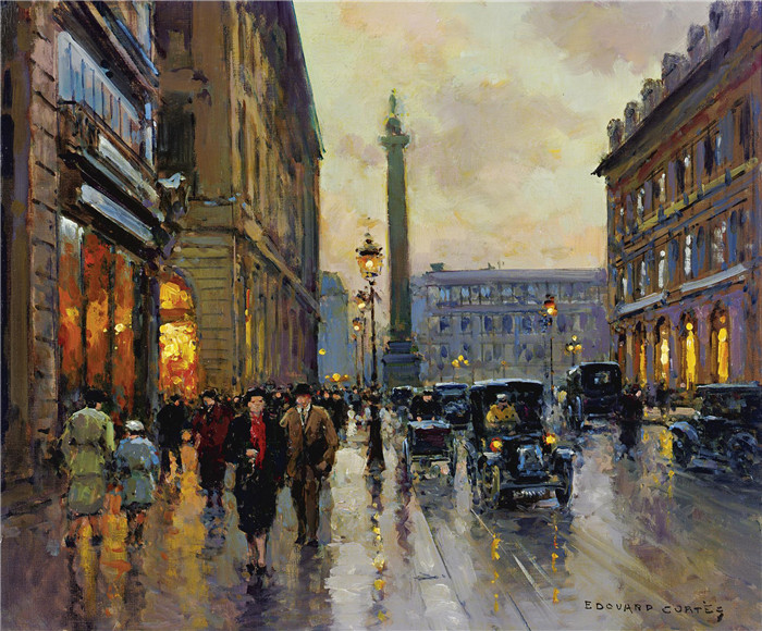 科尔特斯 (edouard leon cortes)作品-鲁德拉佩Рю де ля Пэ и Вандомская площадь (45.7 х 52.7 см)
