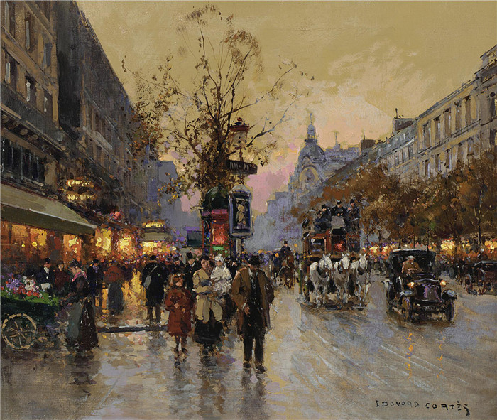 科尔特斯 (edouard leon cortes)作品-意大利大道Бульвар Итальянцев (46.5 х 54.6 см)