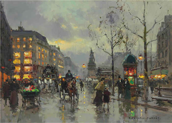 科尔特斯 (edouard leon cortes)作品-克里希广场Площадь Клиши (33.1 x 45.8 см)