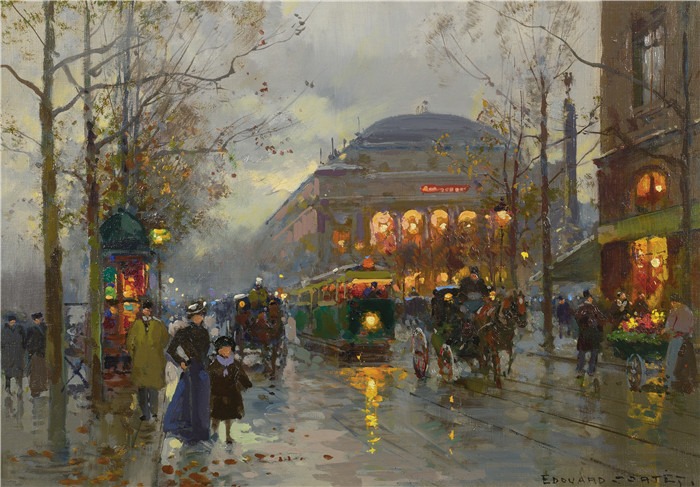 科尔特斯 (edouard leon cortes)作品-沙特尔剧院,晚上Театр Шатле, вечер (33 х 45.7 см)