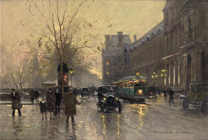 科尔特斯 (edouard leon cortes)作品-卢浮宫Вдоль Лувра (38.5 x 55 см)
