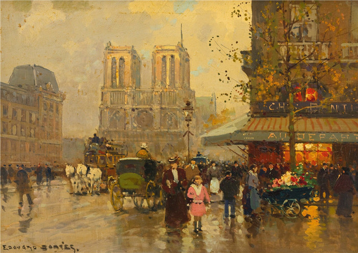 科尔特斯 (edouard leon cortes)作品-圣米歇尔广场朝向圣母院