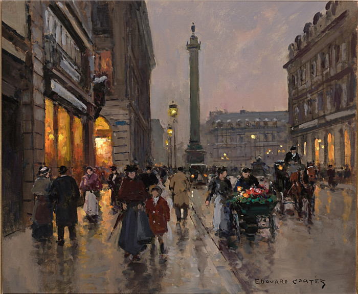 科尔特斯 (edouard leon cortes)作品-鲁德拉佩街Улица Рю де ля Пэ (45.8 x 54.6 см)
